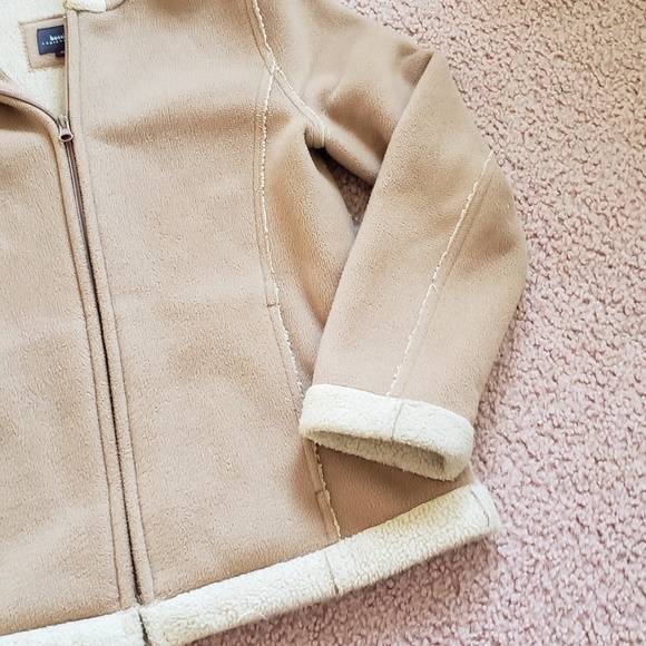 Medium Tan Camel Cream Shearling Cozy Coat w Hood - Picture 3 of 15